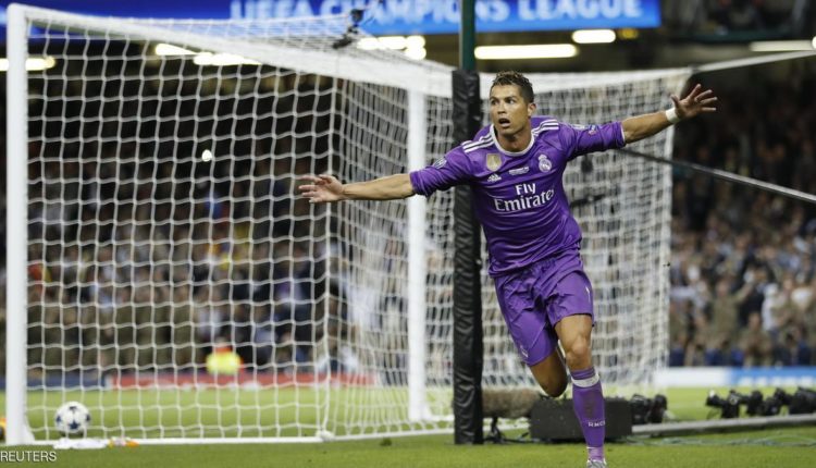 Real Madrid’s Cristiano Ronaldo celebrates scoring their third goal